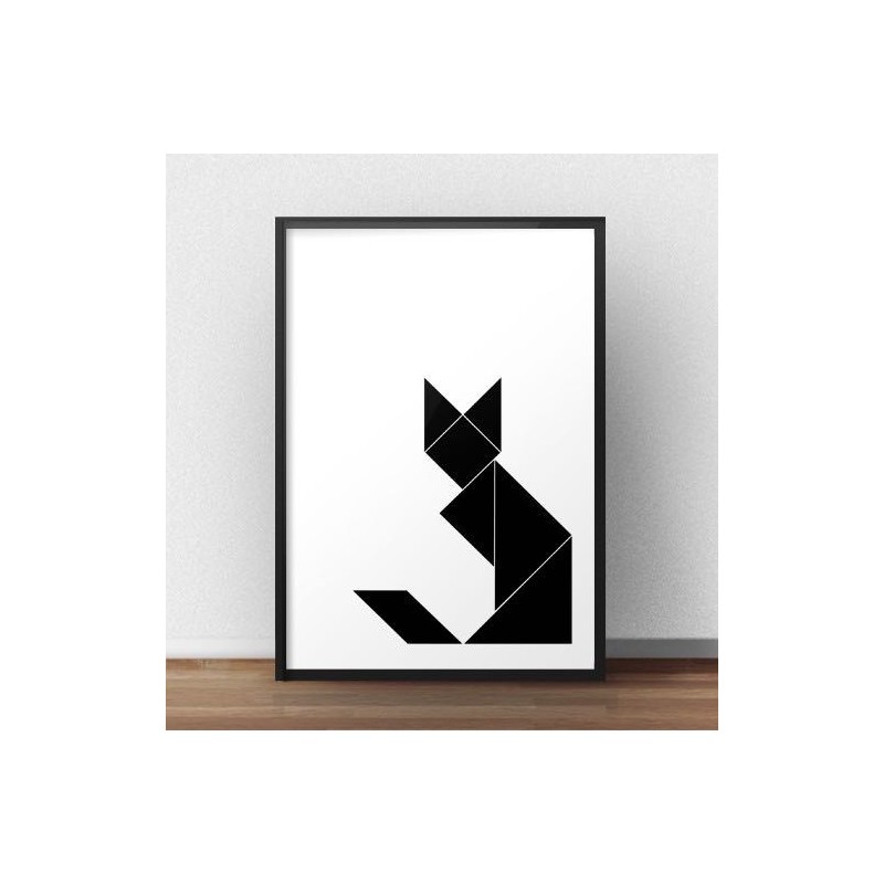 Skandynawski plakat z geometrycznym, czarnym kotem