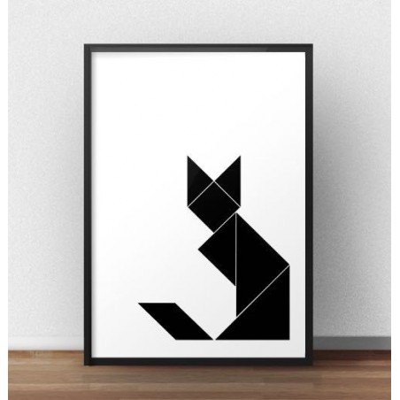 Skandinávský plakát s geometrickou černou kočkou