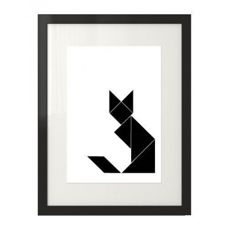 Black and white wall graphic with a geometric cat