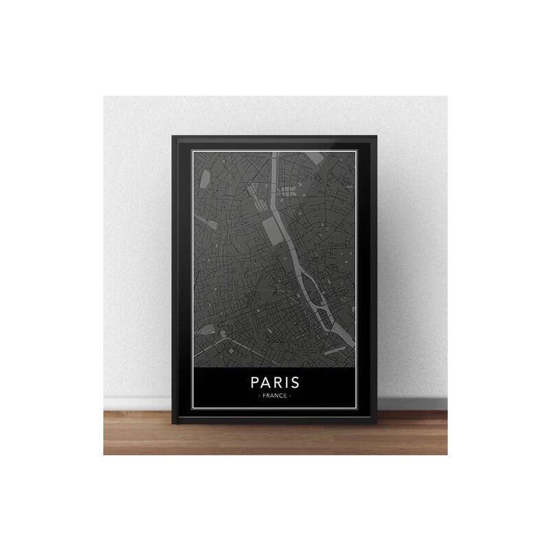 Czarny plakat z mapą Paryża