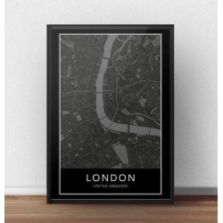 Czarny plakat z mapą Londynu idealny do powieszenia na ścianie