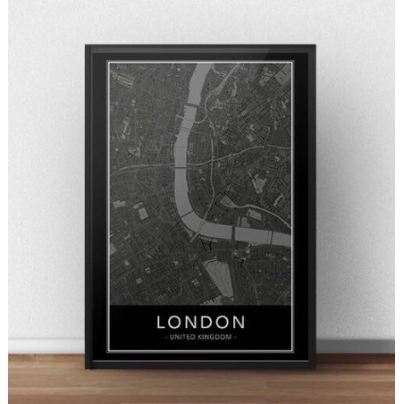 A black poster with a map of London, perfect to hang on the wall