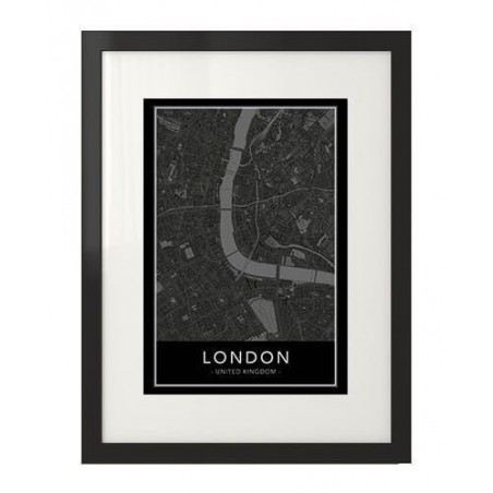 Scandinavian black poster with a map of downtown London for the wall