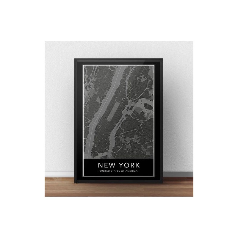 Czarny plakat z mapą Nowego Jorku